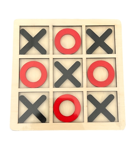 Jucarie Montessori Tic Tac Toe, Flippy, Educativa, Interactiva, din lemn, X si O, 9 Piese, 14.3x14.3 cm, Negru Rosu