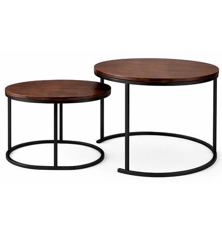 Set 2 masute cafea suprapozabile, MDF si metal, design modern, 60 cm si 50 cm, maro si negru