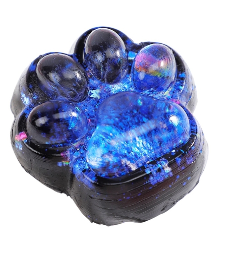 Jucarie Antistres Squishy, Flippy, cu Revenire Lenta, Squeeze Pinch Family, Model Labuta de Pisica cu Sclipici, 6.5x6 cm, 60g, Ambalaj Transparent, Albastru-Negru