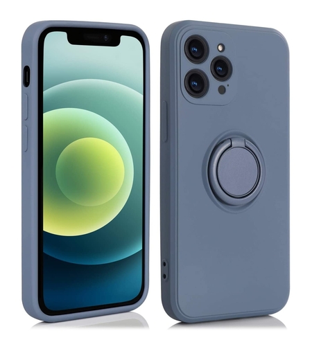 Husa protectie Vafy compatibila cu Apple iPhone 12 Pro Liquid Silicone Ring cu suport rotativ Albastru