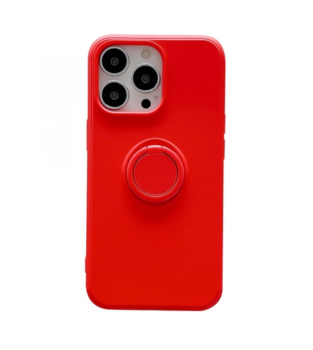 Husa protectie Vafy compatibila cu Apple iPhone 13 Liquid Silicone Ring cu suport rotativ Rosu