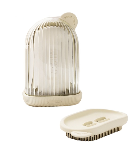 Sapuniera de Calatorie, Flippy, Suport pentru Sapun cu Scurgere a Apei, Recipient cu Capac Depozitare, Savoniera pentru Baie, 12.6x6.1x8.4cm, Crem
