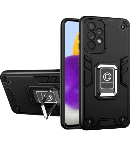 Husa Iron Warriors pentru iPhone 14 pro, Vafy, Hybrid Ring Holder Kickstand, Negru