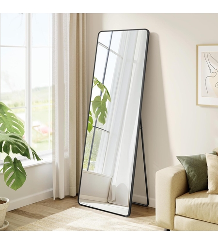 SONGMICS Oglinda de podea tip dressing, rama din aluminiu, sticla securizata, 150x40 cm, negru