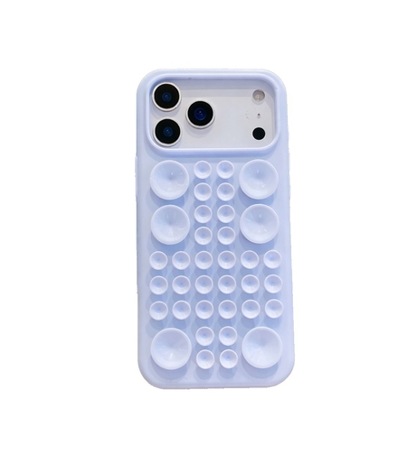 Husa cu Ventuze, Vafy, Compatibila iPhone 17 Pro, din Silicon, Interior Microfibra, Albastru Gri