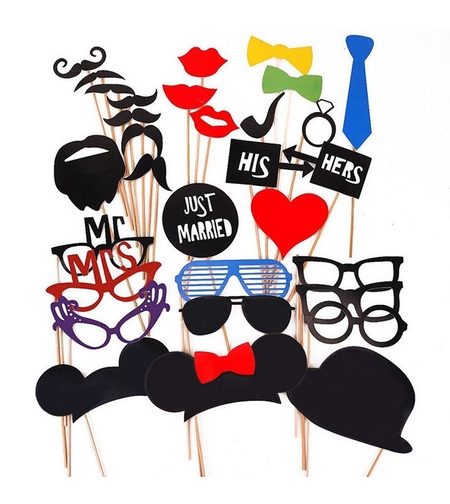 Set 31 de Accesorii pentru Petrecere, Flippy, Props pentru Coltul de Poze, Ochelari, Palarii, Mustata, Cravata, Tematica Nunta, Multicolor