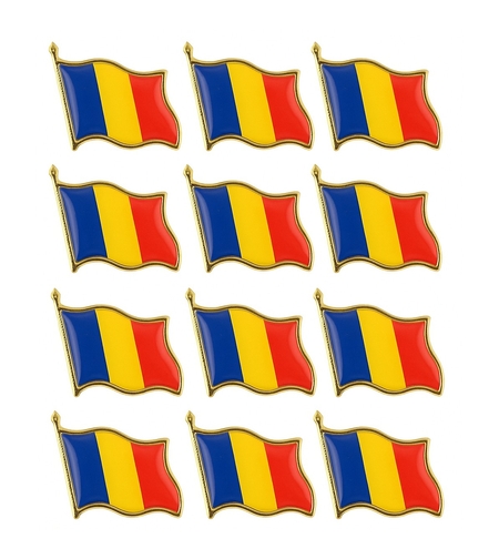 Set 12 Insigne Steag Tricolor Romania, Flippy, Model Brosa cu Ac de Siguranta, 20x20 mm