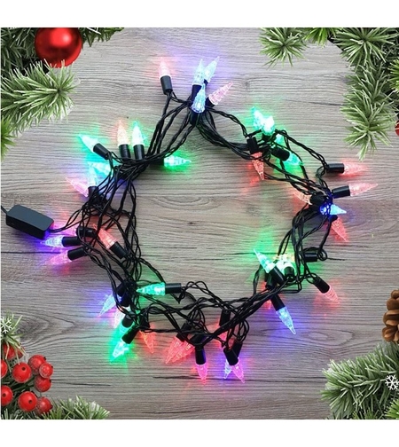 Instalatie de Craciun Liniara RGRB Yoto, 10 m, din care 1 m Prelungitor 220V, 40 LED, Model Brazi, Utilizare Interior/Exterior, Interconectabila, Fir Negru, multicolor