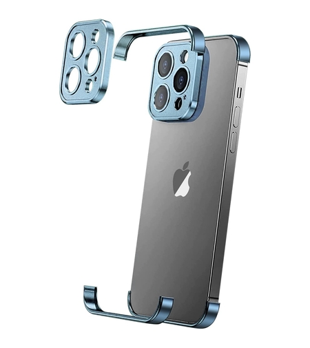 Husa Metalica Edgeless Compatibila cu iPhone 16 Pro, Vafy, Protectie pentru Colturi si Camera, Aliaj Aluminiu, Antisoc, Antizgariere, Albastru
