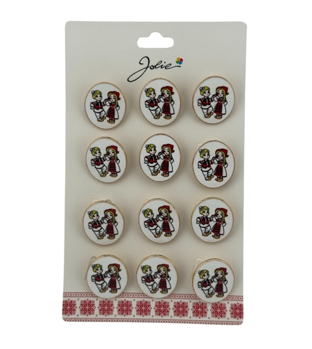 Set 12 Brose Martisor pentru Copii, Jolie, Model Baiat si Fata Imbracati Traditional, Multicolor