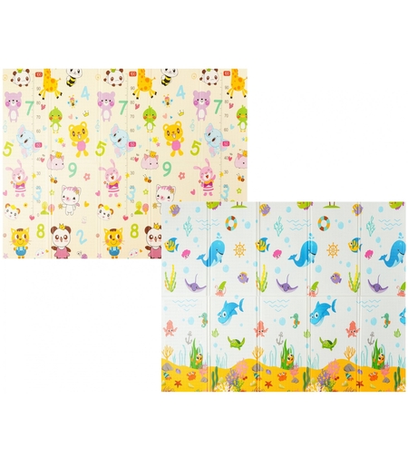 Covoras pentru Copii, Flippy, cu 2 Fete, Model Animale Marine/Exotice, din XPE+PE, Impermeabil, Antiderapant, Protectie Termica, +3 Luni, Pliabil, 150 x 200 x 1.5 cm, Multicolor