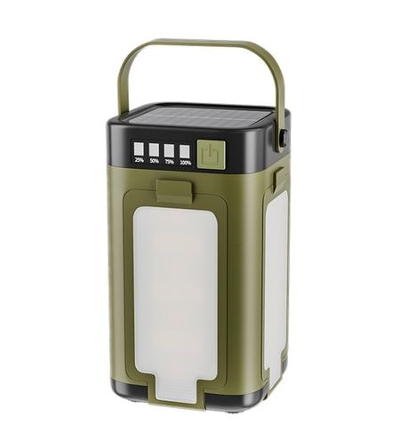 Lampa pentru Camping, Flippy, Lampa LED, Reincarcabila Solar si cablu TYPE-C, Tip Felinar 4 Laturi si Lanterna in Baza, Impermeabila, 12.5 x 7 x 7 cm, Verde