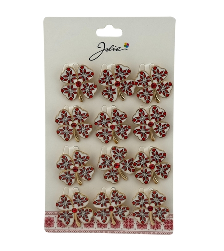 Set 12 Brose Martisor Primavara, Jolie, Model Trifoi Traditional cu Piatra Rosie