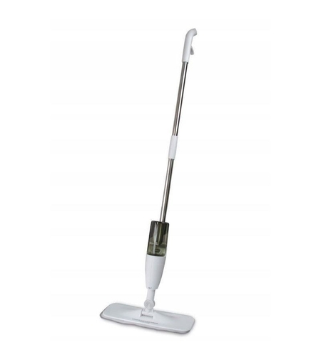 Mop plat, Flippy, cu pulverizator, pentru uz casnic, plastic, rezerva de mop din microfibra, 125x40 cm, Alb/Negru