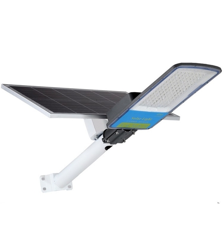 Lampa solara stradala Flippy, IP66, senzor de lumina, 120 LED-uri SMD, 1800 lm, panou 20W, putere 100W, autonomie 12-16 ore, telecomanda, montare prin fixare, pentru strada sau gradina, finisaj mat, material ABS, 49 x 21 x 5.5 cm, gri