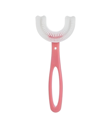 Periuta de Dinti in Forma de U, Flippy, pentru Copii 6-12 ani, Peri Moi, 12 cm, Model Inima, Culoare Roz
