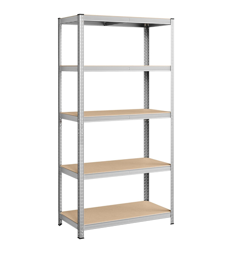 SONGMICS Raft de depozitare metalic, cu rafturi din MDF, 5 polite, max. 600 kg, 200x100x50cm, argintiu