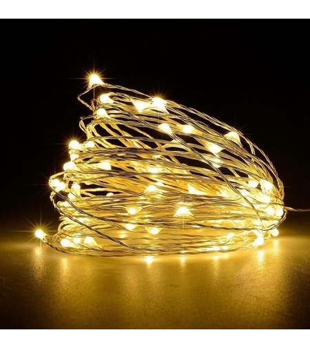 Instalatie de Craciun, Vafy, Decoratiune de Craciun, 50 Beculete LED, cu Baterii si Telecomanda, cu 8 Functii, Lungime 5 m, Alb Cald