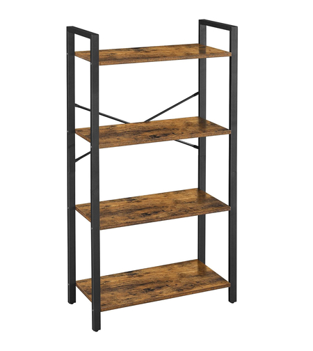 VASAGLE Biblioteca cu 4 etaje din lemn, cadru otel, stil industrial, 66x30x120cm, maro rustic