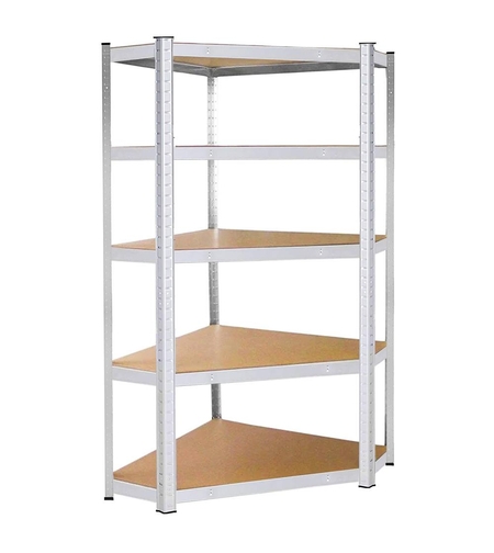 Raft de colt cu cadru metalic modular pentru depozitare, 5 polite, 180x90x40cm, sarcina 875kg