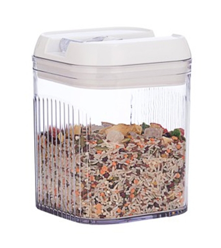 Cutie de Depozitare Alimente, Flippy, Cutie pentru Bucatarie, Cutie pentru Condimente, din PET ABS Silicon, 12.5 x 12.5 x 16.5 cm, 461 g, 1.3L, Transparent Alb