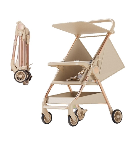 Carut Pliabil, Flippy, Usor, Compatibil cu Avionul, de Plimbat/Dormit, Parasolar, Cutie Depozitare, Tabla de Masa, 93 x 70 x 40 cm, Bej