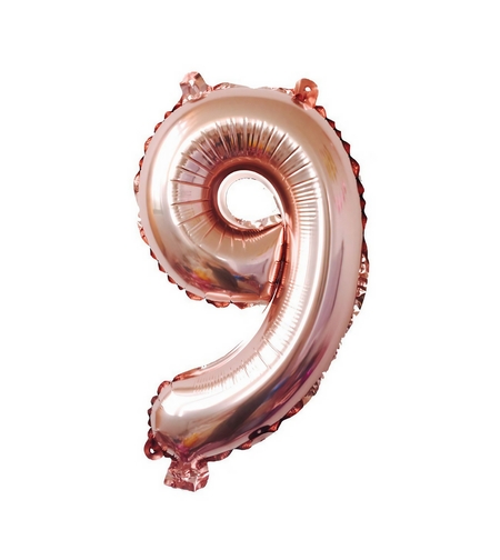 Balon din Folie Flippy, Cifra 9, 81 cm, Pentru Aer sau Heliu, Bulk, Roz Auriu