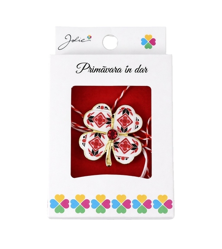 Martisor Brosa Mica in Cutie, Jolie, Dimensiune Brosa 2,5-3 cm, Material Metal, Model Trifoi Traditional, Multicolor