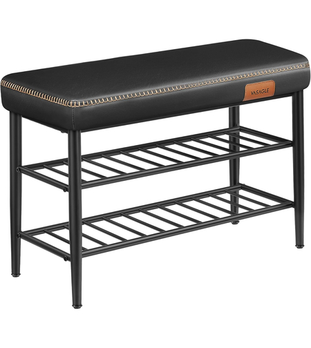 VASAGLE Banca pentru pantofi EKHO cu spatiu depozitare, sezut tapitat PU cu cusaturi, 80x30x50 cm, negru