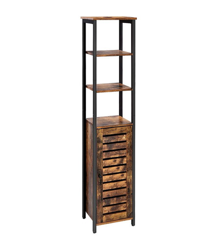VASAGLE Dulap de depozitare in stil turn, 5 rafturi, compartiment cu usa, 37x30x167cm, maro rustic
