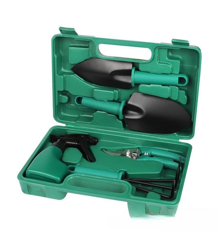 Set 5 accesorii pentru gradinarit Flippy, geanta depozitare inclusa, otel inoxidabil, 18.5 x 29.5 cm, verde