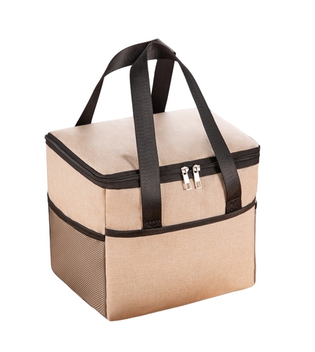 Geanta Termica Flippy pentru Pranz, Compartimente Telefon si Tacamuri, Multifunctionala, Impermeabila, 24x18x21 cm, Crem
