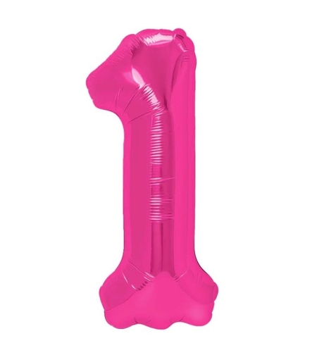 Balon din Folie Metalizata Flippy, Figurina Cifra, Tema Aniversare 40 cm, Ambalaj Individual, Pai inclus, Umflare cu Aer sau Heliu, Roz, Cifra 1