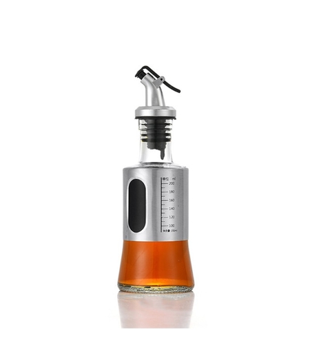 Sticla de ulei, Vafy, Sticla de Ulei din Otel Inoxidabil, Sticla pentru Lichide de Bucatarie, Sticla pentru Lichide de Gatit, 19 x 6.5 cm, volum 200 ml, Gri Transparent