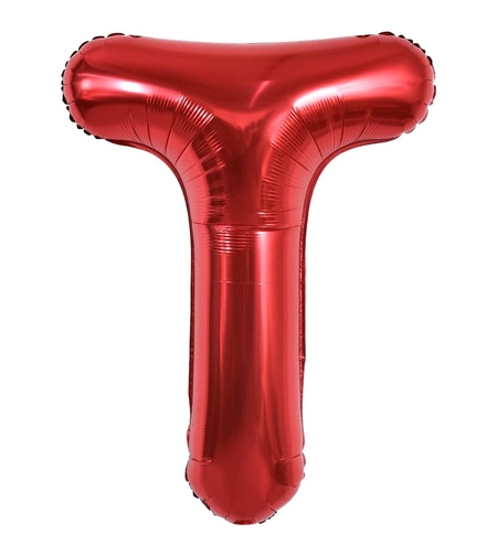 Balon Folie Metalizata Litera T, Flippy, 40 cm, Umflati cu Heliu sau Aer, Ambalaj Individual, Pai inclus, Rosu