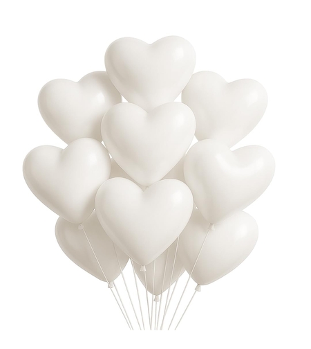 Set 10 Baloane, Flippy, Model Inima, din Latex, 25 cm, Alb