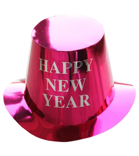 Palarie Happy New Year pentru Revelion, Flippy, Palarie Festiva de Anul Nou, Palarie Magica din Hartie, 29 x 25 x 15.5 cm, Colorata Sclipitor Roz