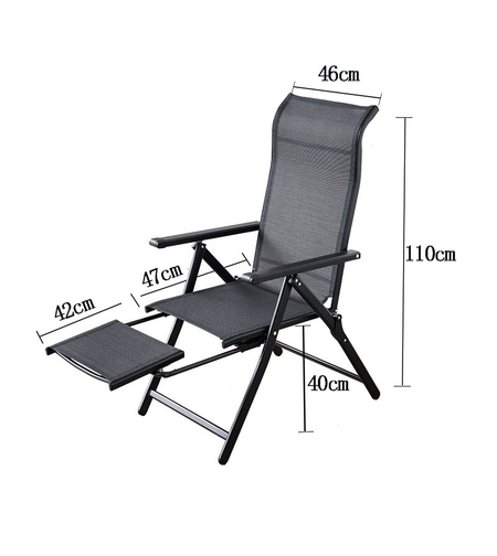 Scaun 2in1 de Gradina, Vafy, Sezlong, Suport Picioare, Pliabil, Cadru Metalic, Impermeabil, 47 x 110 x 46 cm, Negru
