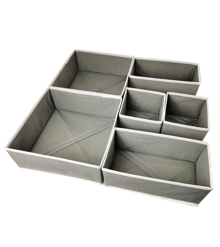 Organizator pentru Sertar, Flippy, 3 Marimi, pentru Lenjerie, Tricouri, Sosete, 6 Piese, Pliabil, Stivuibil, din Tesatura, Gri/Alb