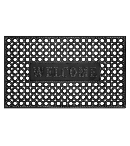 Covor de cauciuc perforat pentru intrare, PVC antiderapant, Welcome, 45x75 cm, negru