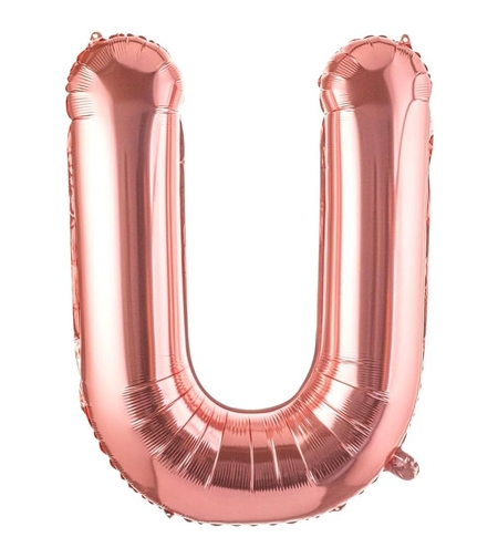Balon Folie Metalizata Litera U, Flippy, 80 cm, Umflati cu Heliu sau Aer, Ambalaj Individual, Pai inclus, Rose Gold
