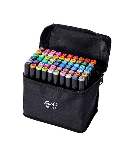 Set 60 Markere, Flippy, cu Alcool, Touch Room, Geanta Inclusa, 2 Varfuri, Multicolor