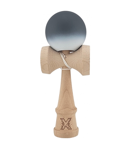 Kendama X Originala, Profesionala, Flippy, din Lemn, Rubber Grip, 18 cm, Alb/Negru