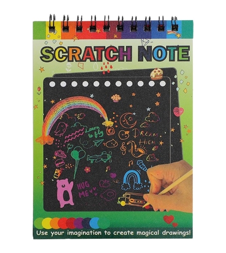 Caiet cu fise razuibile Flippy, DIY Magic Scratch, 12 File, Curcubeu, Creion din Lemn, Cartonase negre, 14 x 10 cm, verde