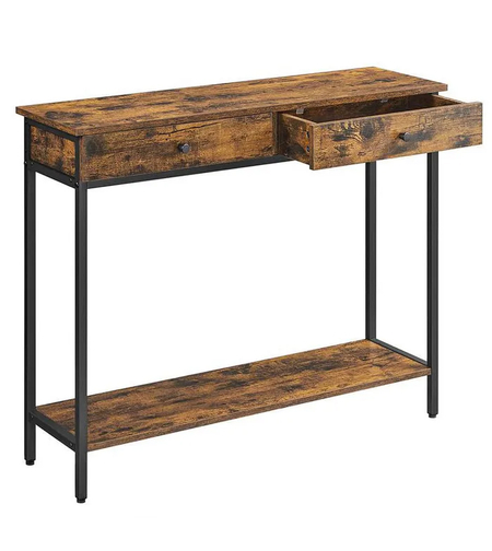 VASAGLE Masa consola pentru hol cu 2 sertare, stil industrial, PAL si cadru metalic, 100x30x80 cm, maro rustic