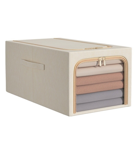 Cutie de Depozitare, Vafy, 31L, din In si Bumbac, Pliabila, Cadru din Otel, 45 x 30 x 23 cm, Kaki