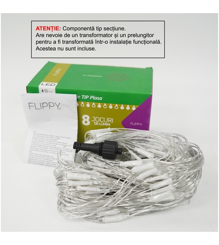 Sectiune Instalatie de Craciun Vafy, Tip Plasa, 160 LED-uri, 2 m x 2 m, 8 jocuri de lumini, Interconectabila, Fir transparent, Multicolor