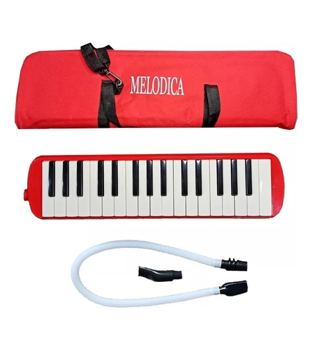 Muzicuta Melodica 32 Clape, Flippy, din ABS, pentru Incepatori, 45 x 13 x 7 cm, Include Husa si Suflator, Rosu