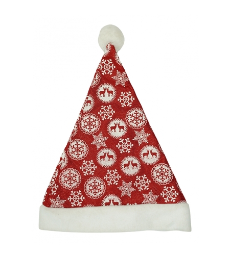 Caciulita de Mos Craciun, Flippy,cu ornament fulg de nea si sclipici, rosie, marime universala, material textil