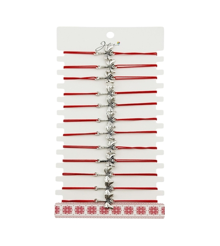 Martisor Bratara Elastica cu Pandantiv din Inox, Jolie, pentru Dama, Set 12 bucati, Snur Rosu Textil, Model Libelula